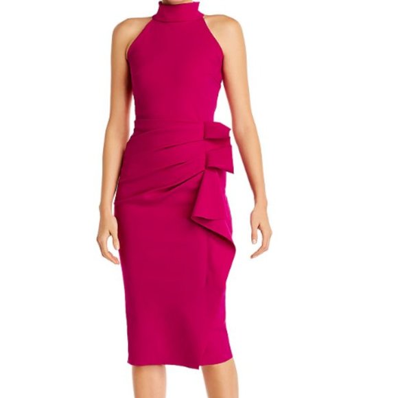 CHIARA BONI LA PETITE ROBE GUDRUM HIGH NECK RUFFLE CYCLAMEN DRESS 50 IT/14 US - Picture 1 of 3